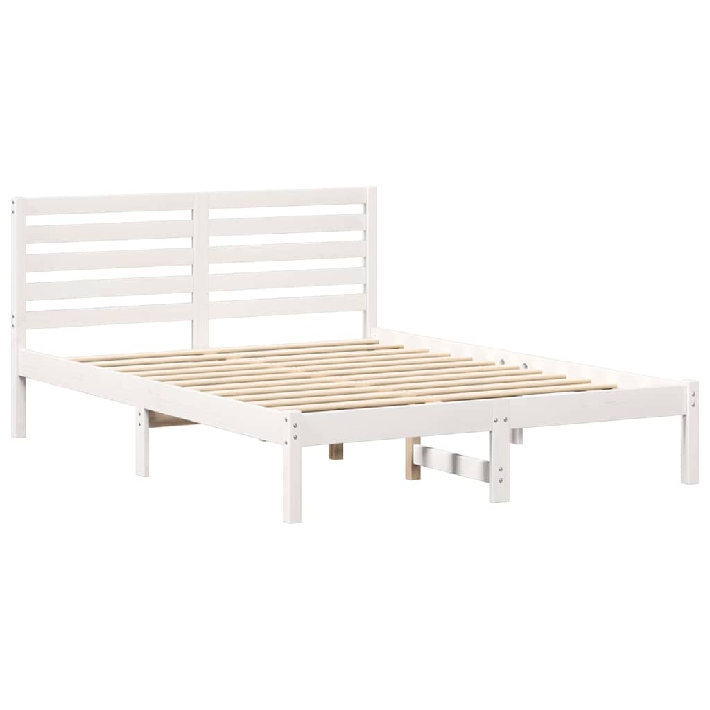 Bed Frame with Headboard White 135 x 190 cm Solid Pine Wood