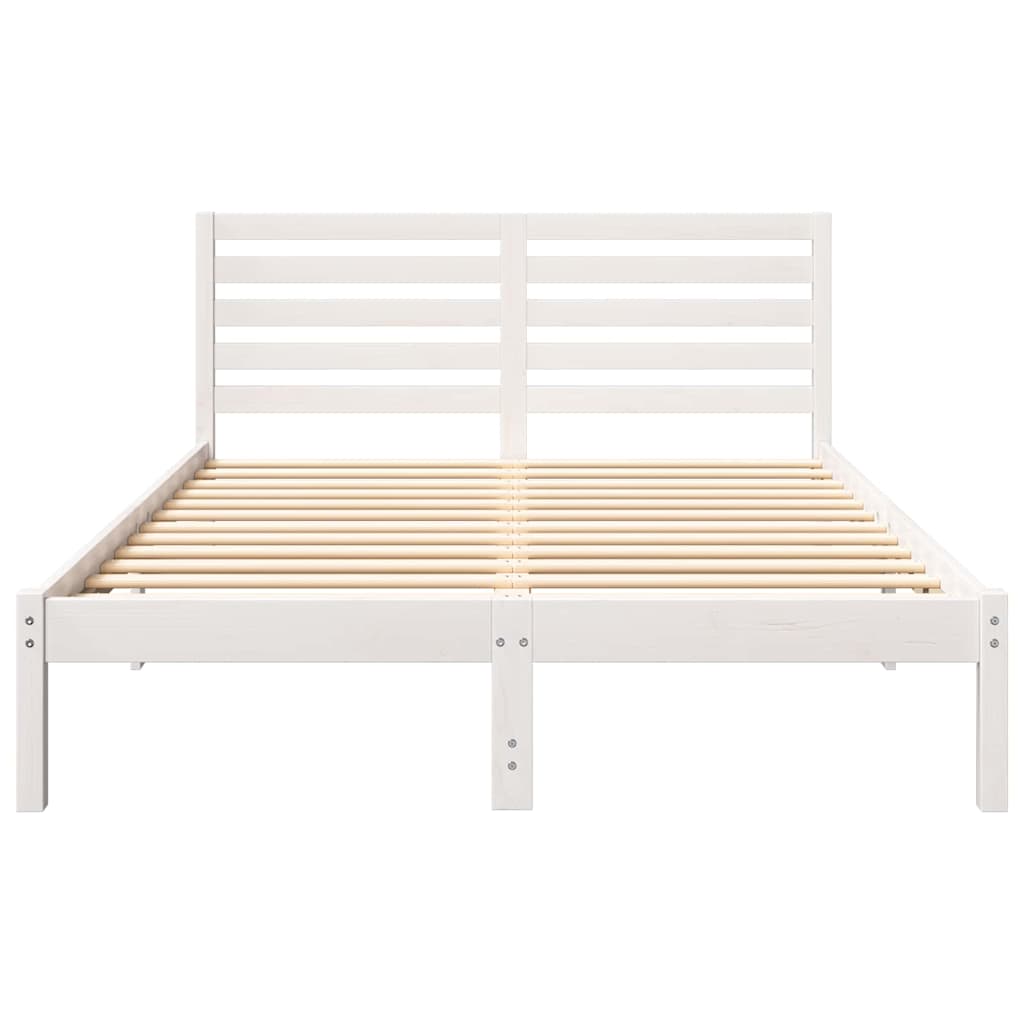 Bed Frame with Headboard White 135 x 190 cm Solid Pine Wood