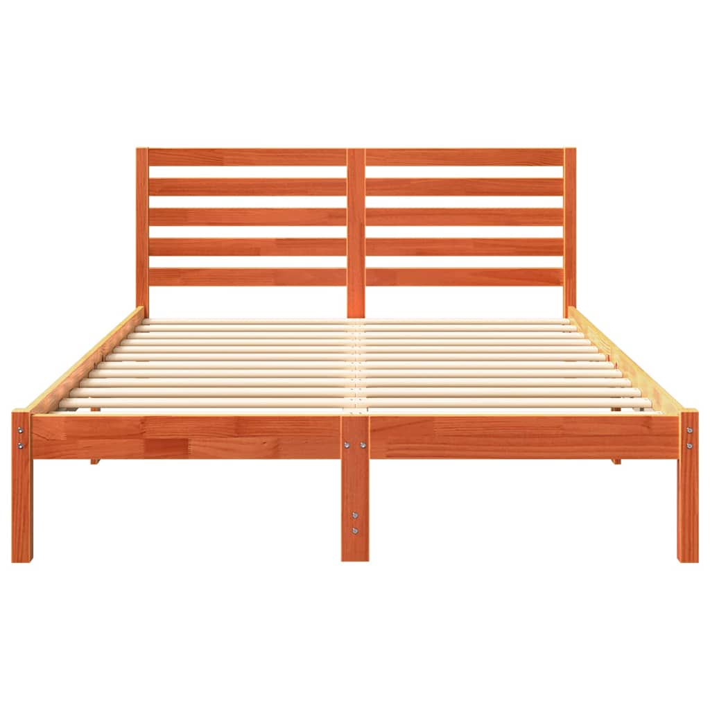 Bed Frame with Headboard Wax Brown 135 x 190 cm Solid Pine Wood