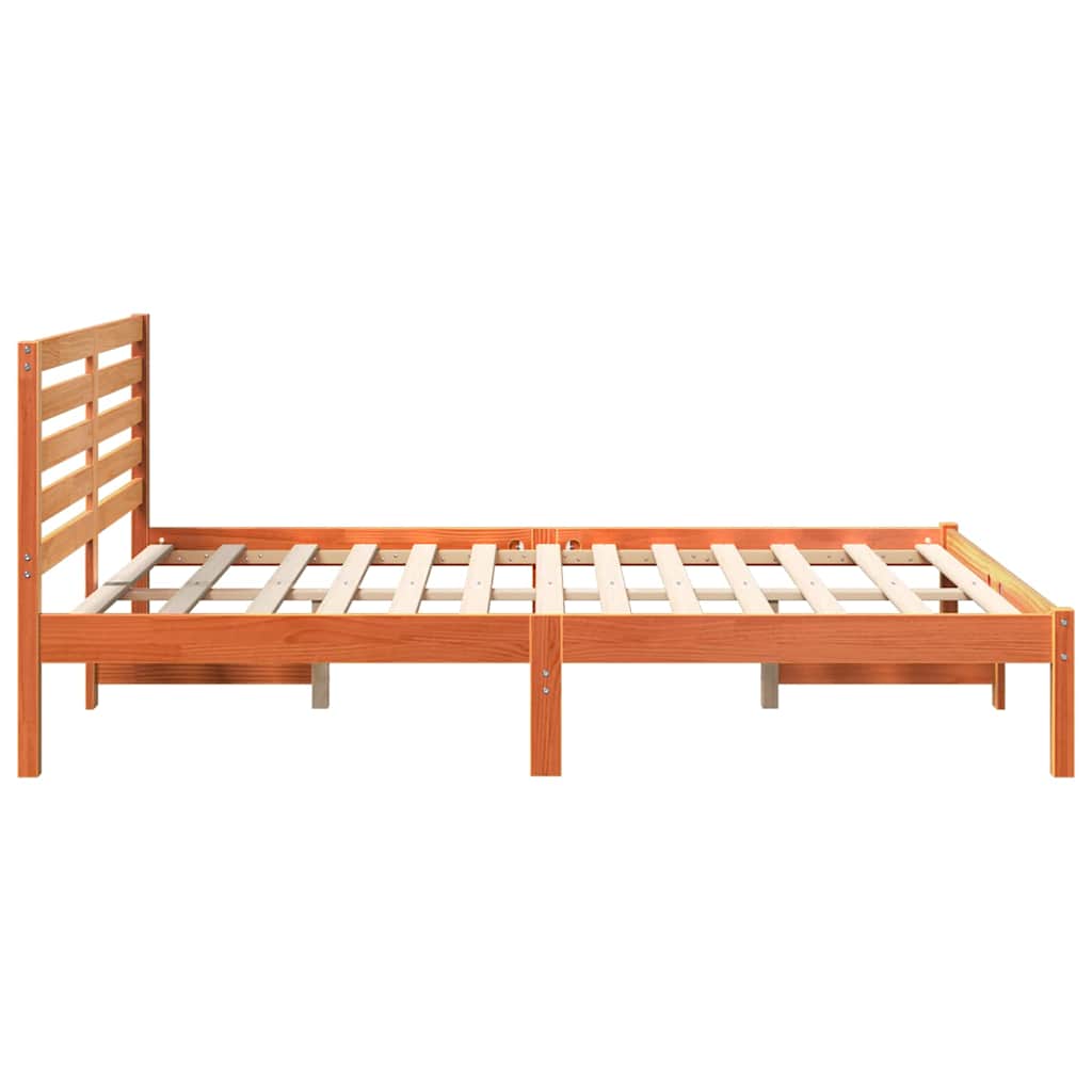 Bed Frame with Headboard Wax Brown 135 x 190 cm Solid Pine Wood