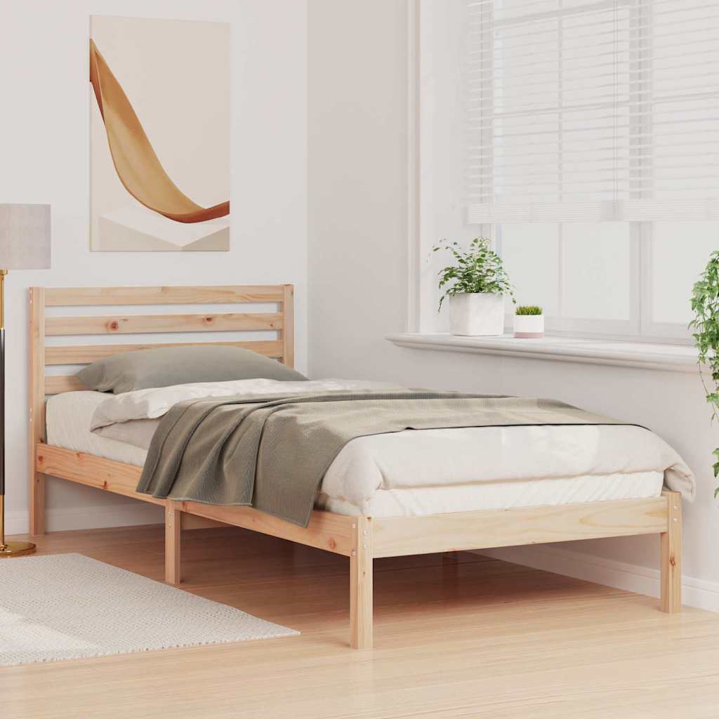 Bed Frame with Headboard Brown 90 x 210 cm Solid Pine Wood