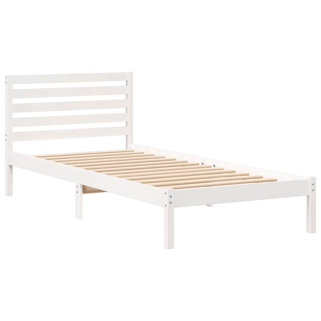 Bed Frame with Headboard White 90 x 210 cm Solid Pine Wood