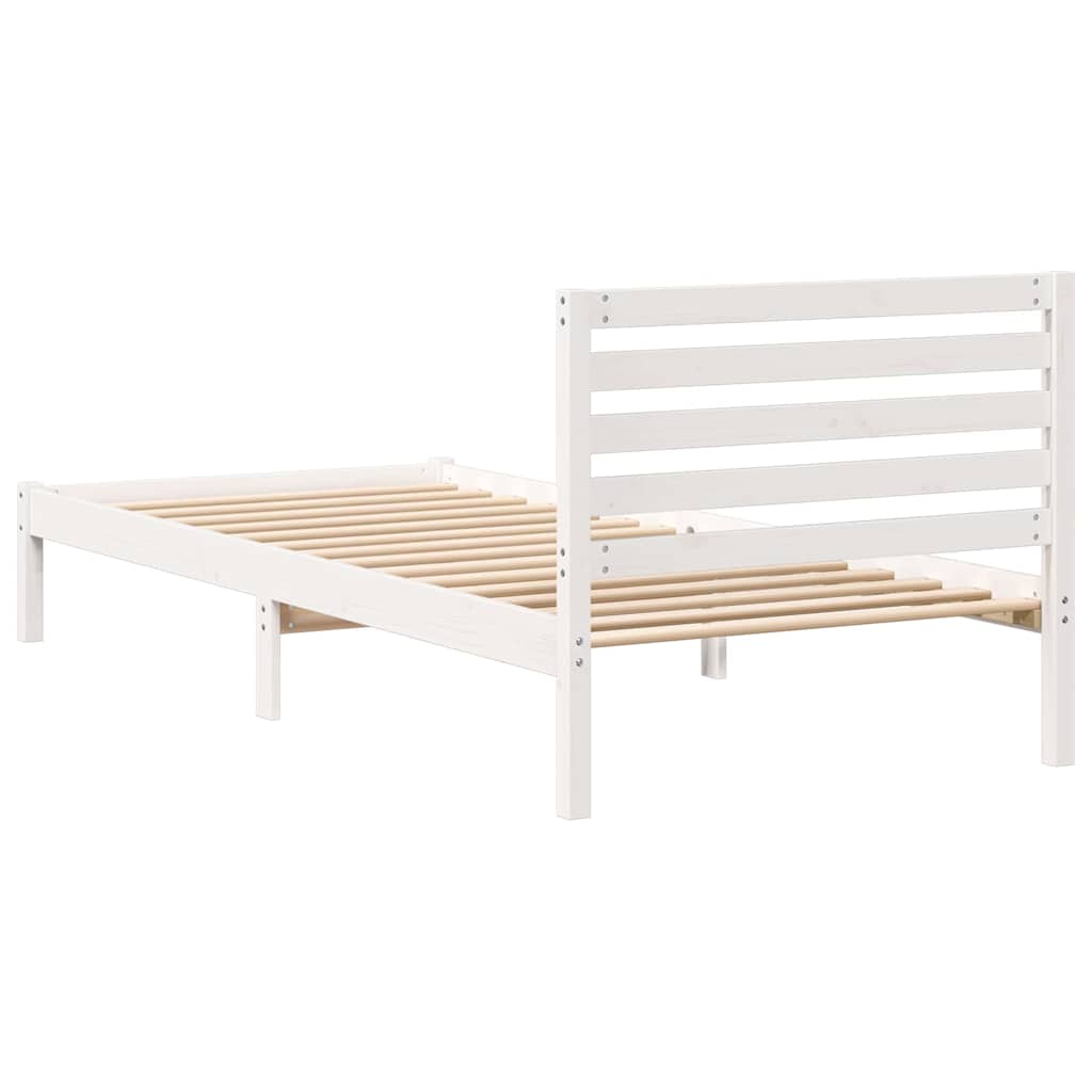 Bed Frame with Headboard White 90 x 210 cm Solid Pine Wood