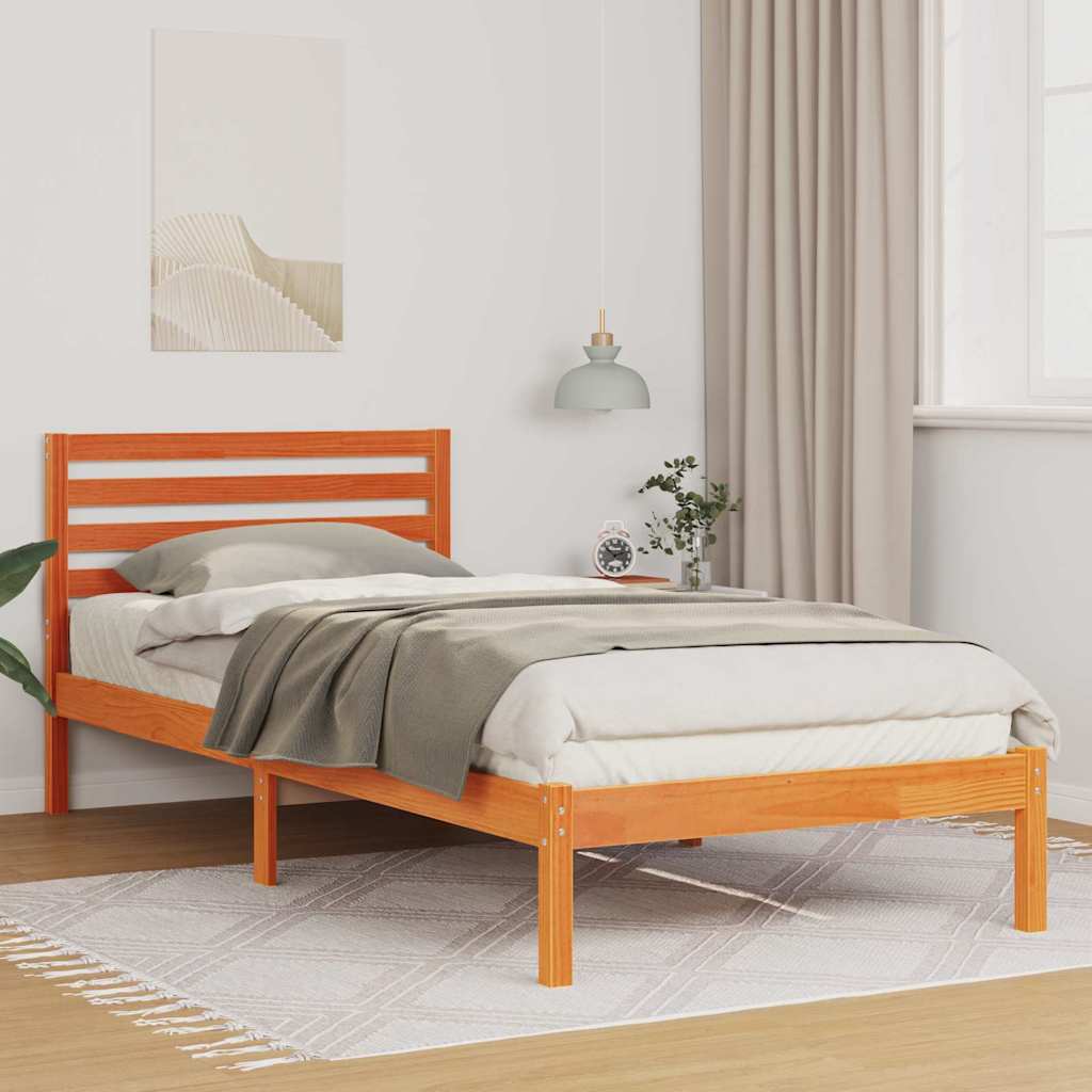 Bed Frame with Headboard Wax Brown 90 x 210 cm Solid Pine Wood