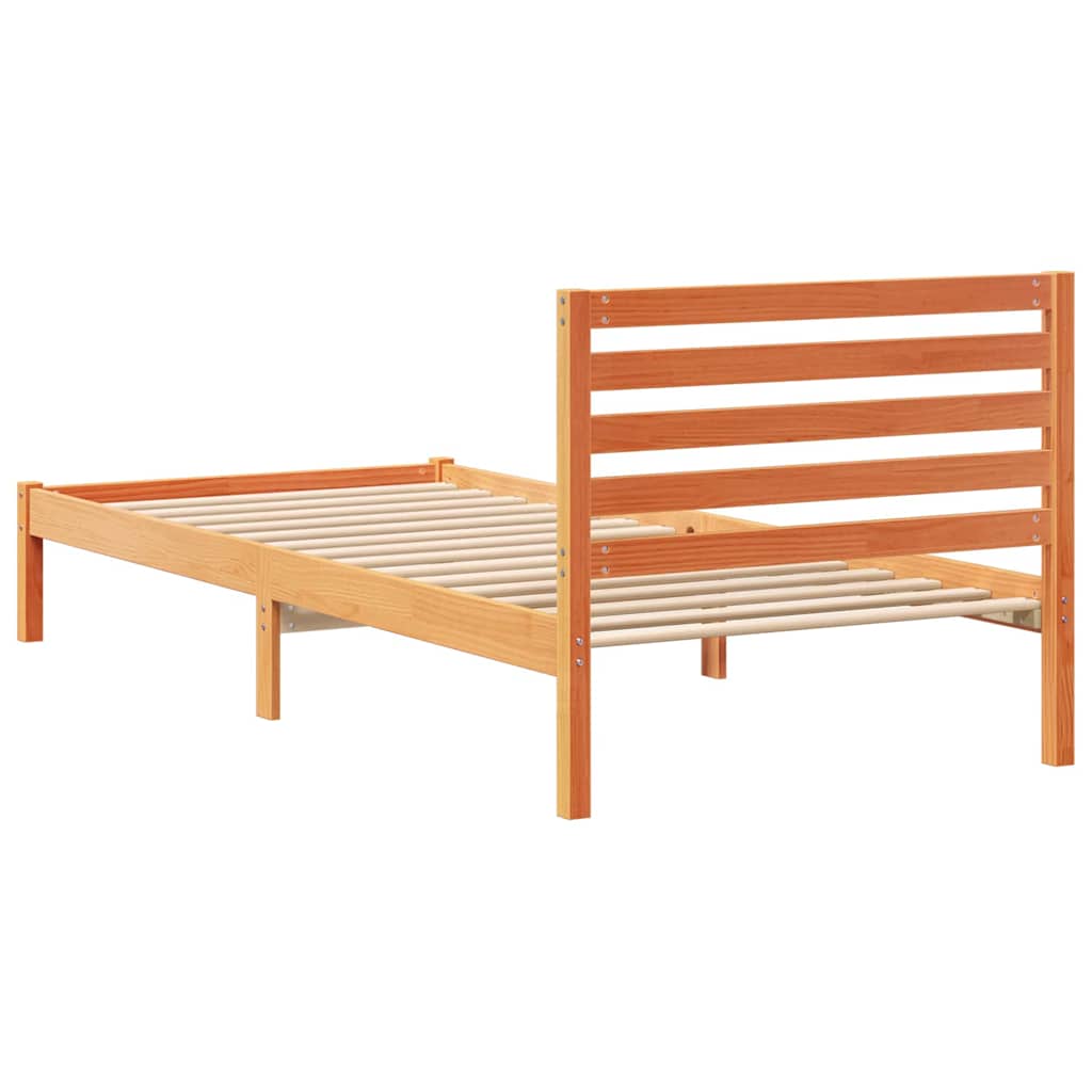 Bed Frame with Headboard Wax Brown 100 x 210 cm Solid Pine Wood