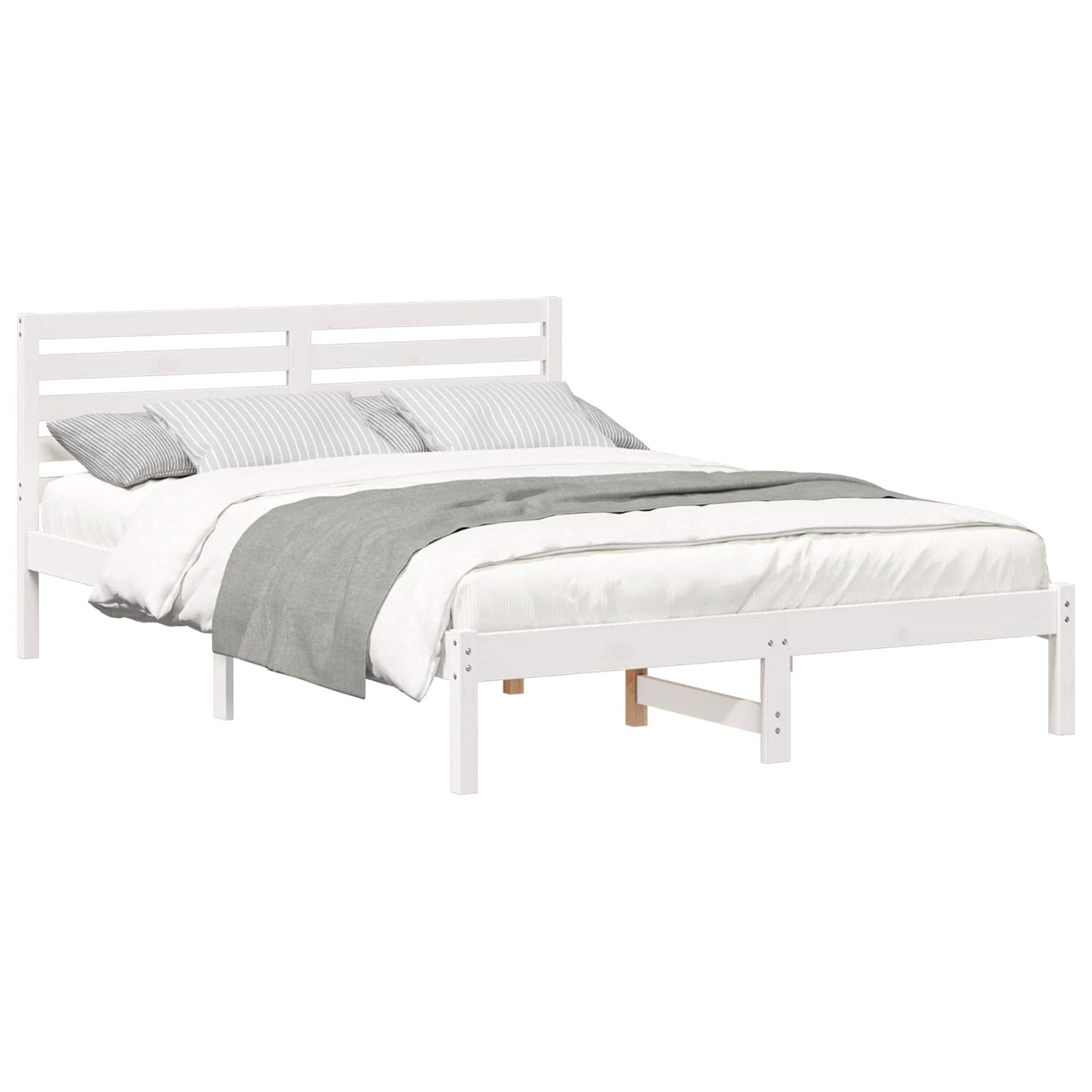 Bed Frame with Headboard White 140 x 210 cm Solid Pine Wood