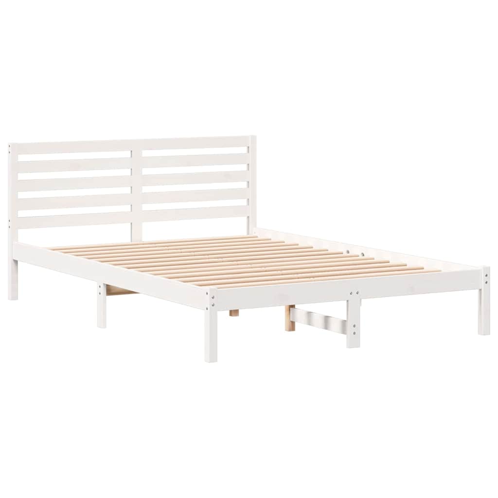Bed Frame with Headboard White 140 x 210 cm Solid Pine Wood