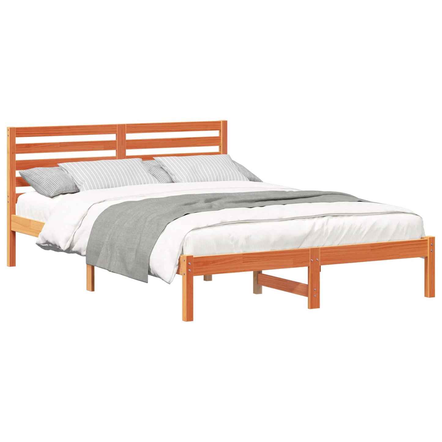 Bed Frame with Headboard Wax Brown 140 x 210 cm Solid Pine Wood