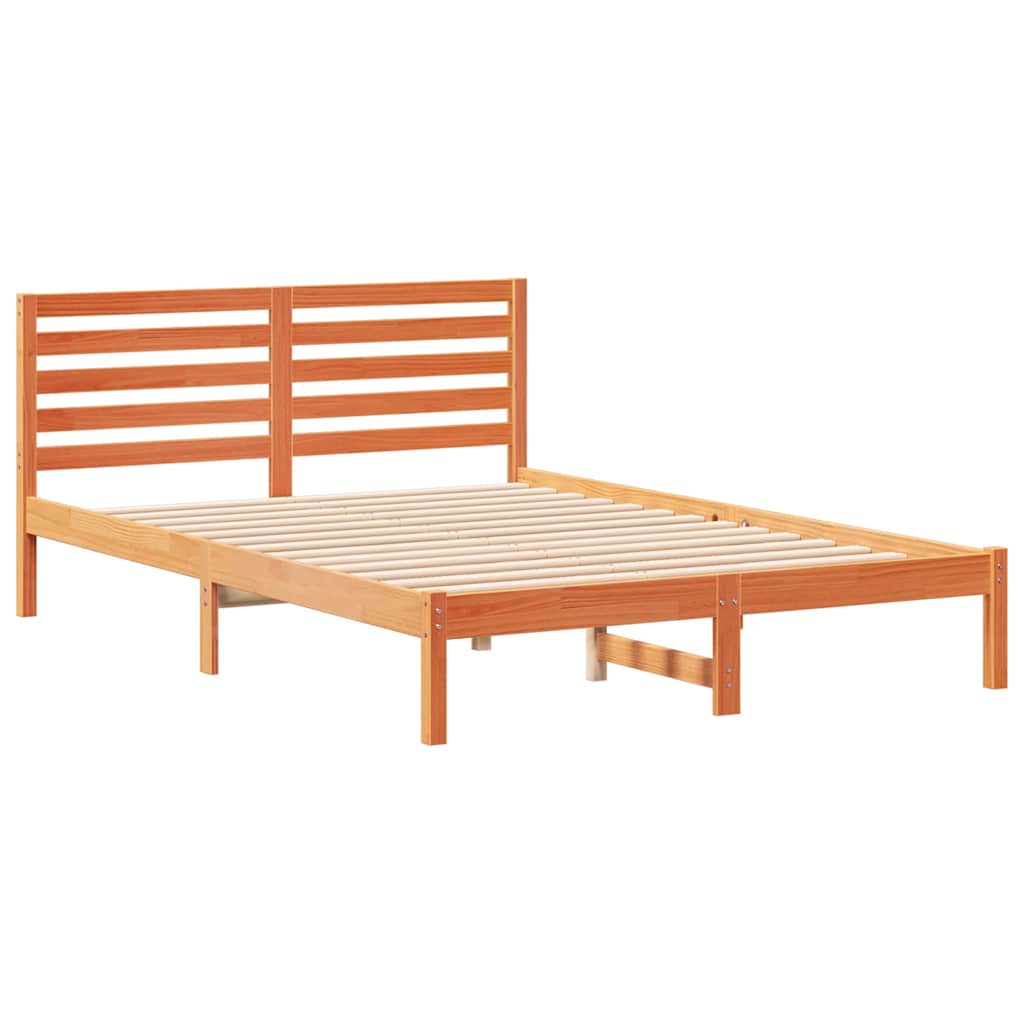 Bed Frame with Headboard Wax Brown 140 x 210 cm Solid Pine Wood