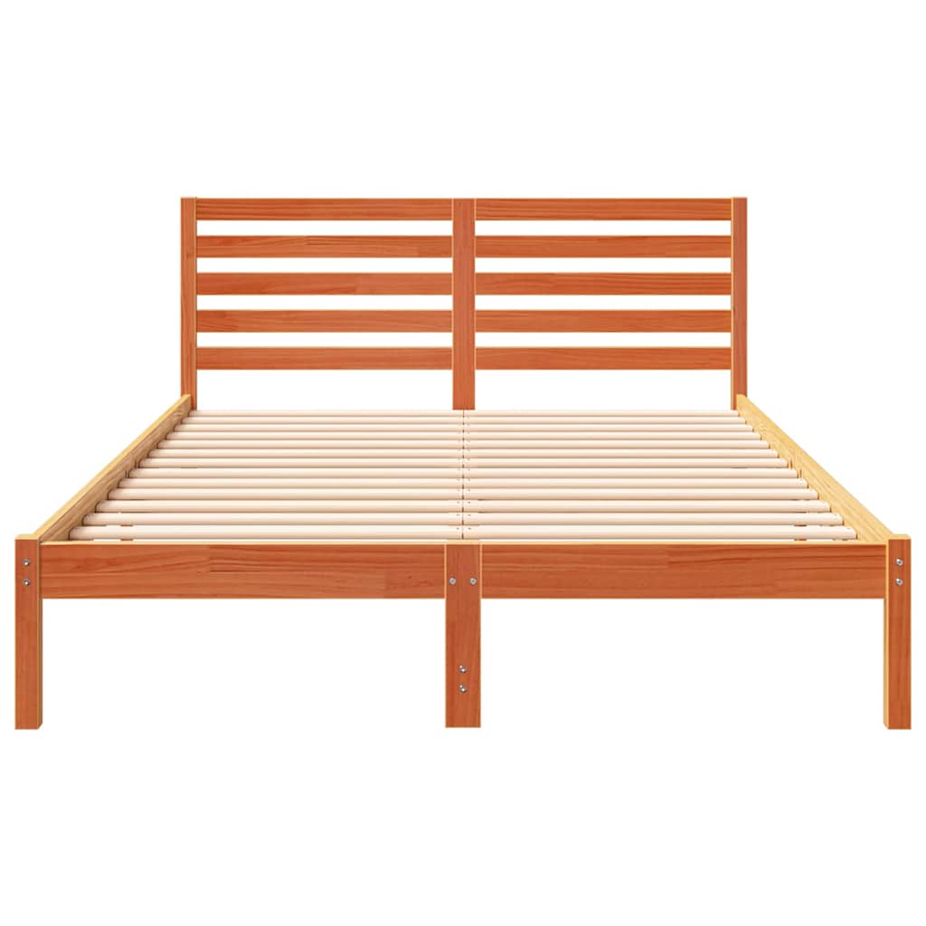 Bed Frame with Headboard Wax Brown 140 x 210 cm Solid Pine Wood