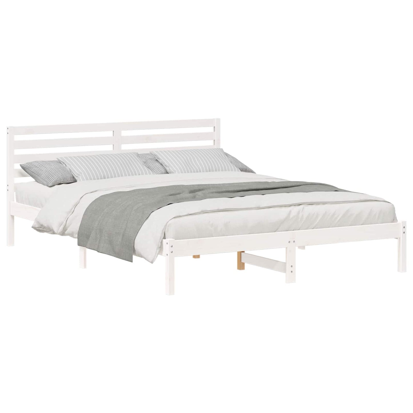 Bed Frame with Headboard White 160 x 210 cm Solid Pine Wood