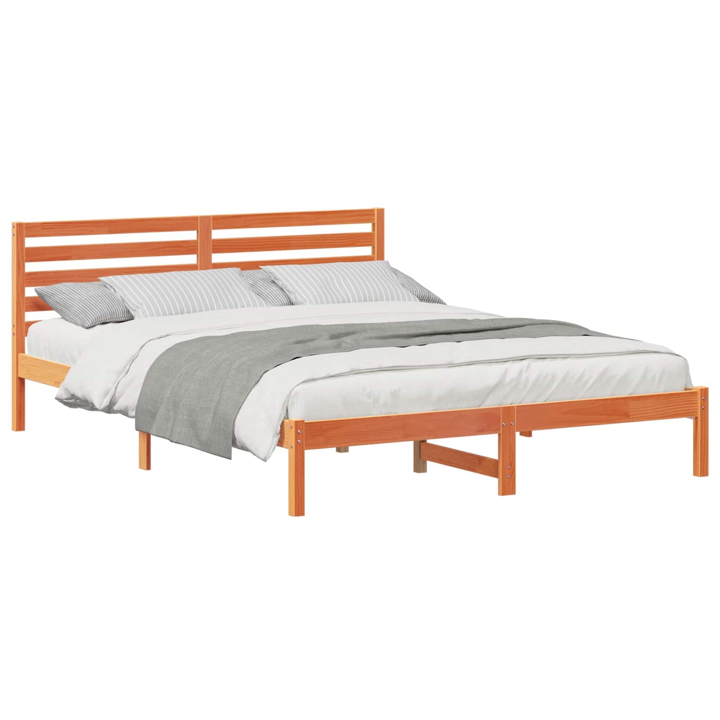 Bed Frame with Headboard Wax Brown 160 x 210 cm Solid Pine Wood