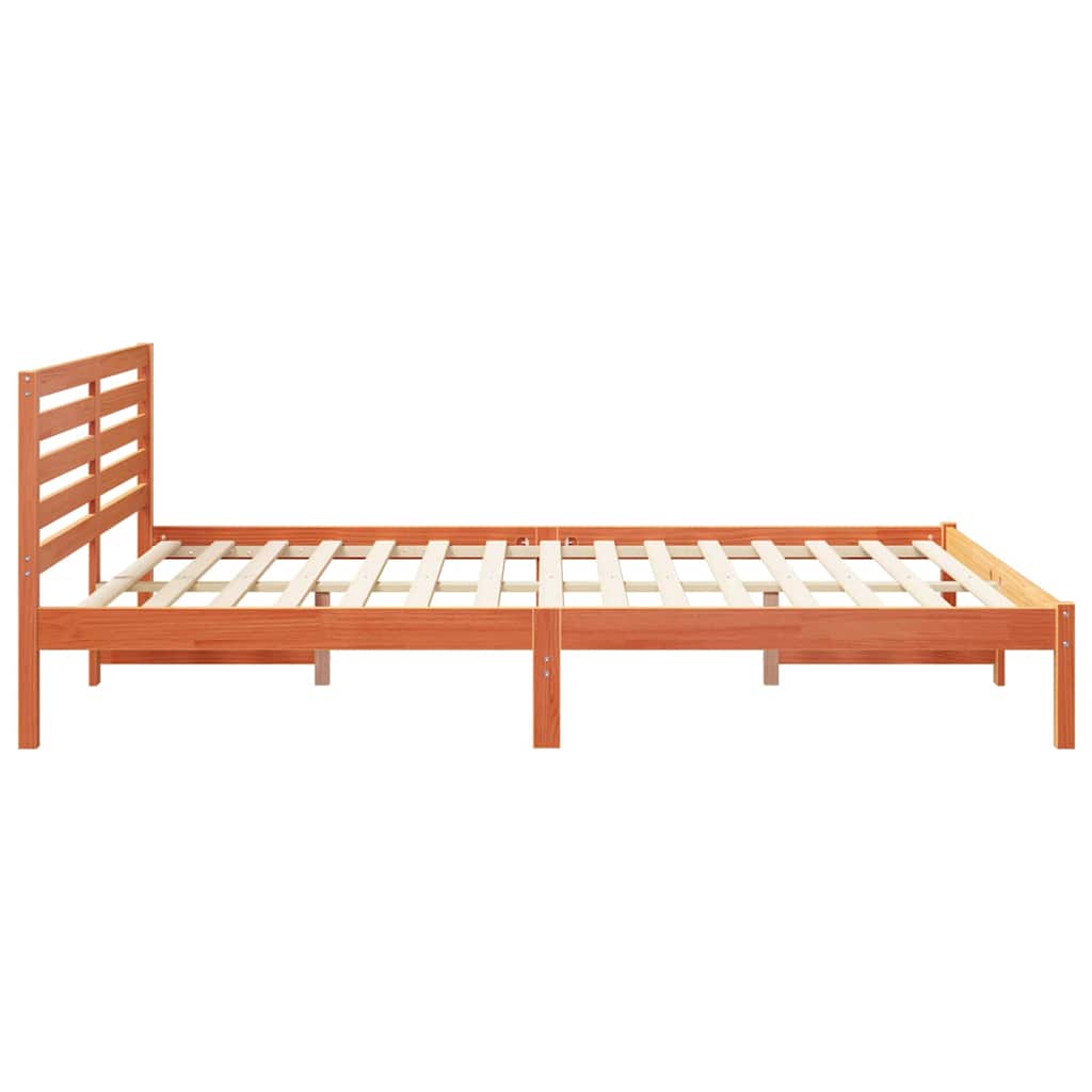 Bed Frame with Headboard Wax Brown 160 x 210 cm Solid Pine Wood