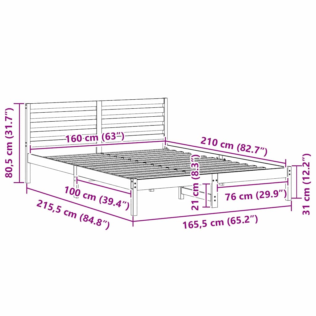 Bed Frame with Headboard Wax Brown 160 x 210 cm Solid Pine Wood