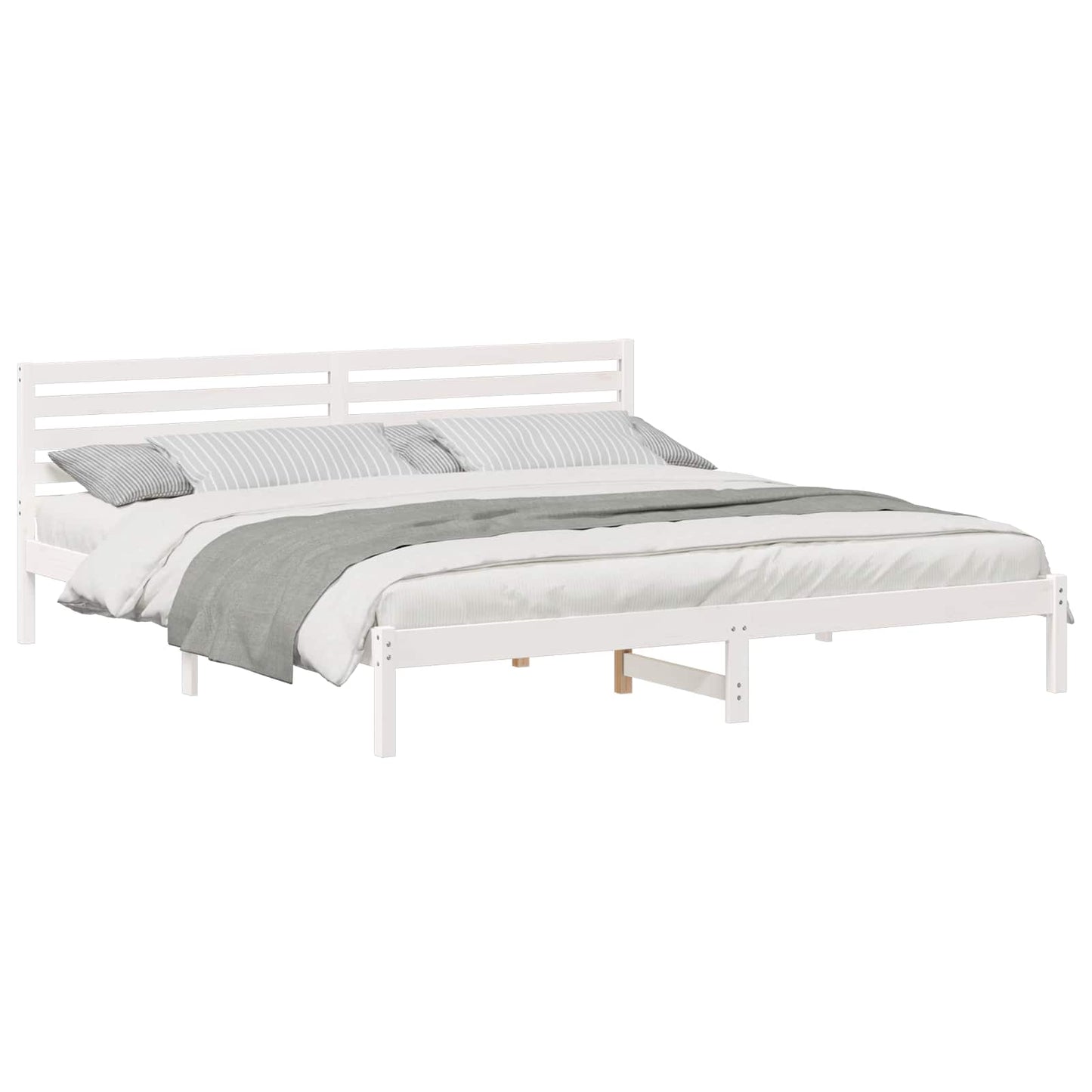 Bed Frame with Headboard White 200 x 210 cm Solid Pine Wood