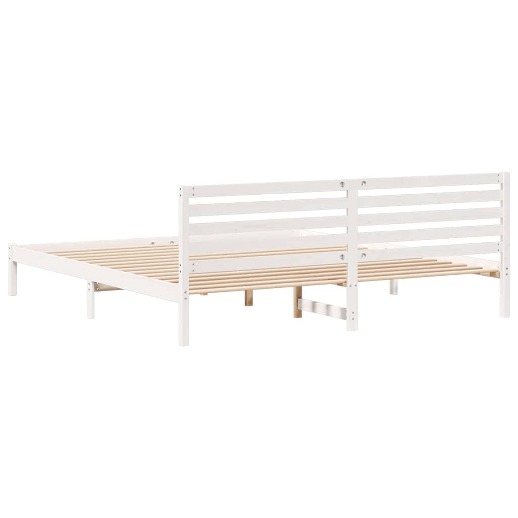 Bed Frame with Headboard White 200 x 210 cm Solid Pine Wood