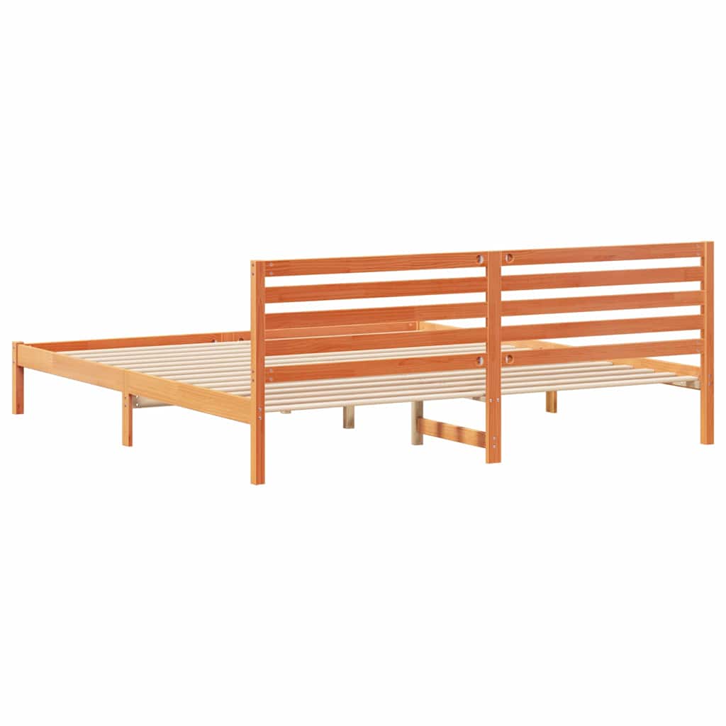 Bed Frame with Headboard Wax Brown 200 x 210 cm Solid Pine Wood