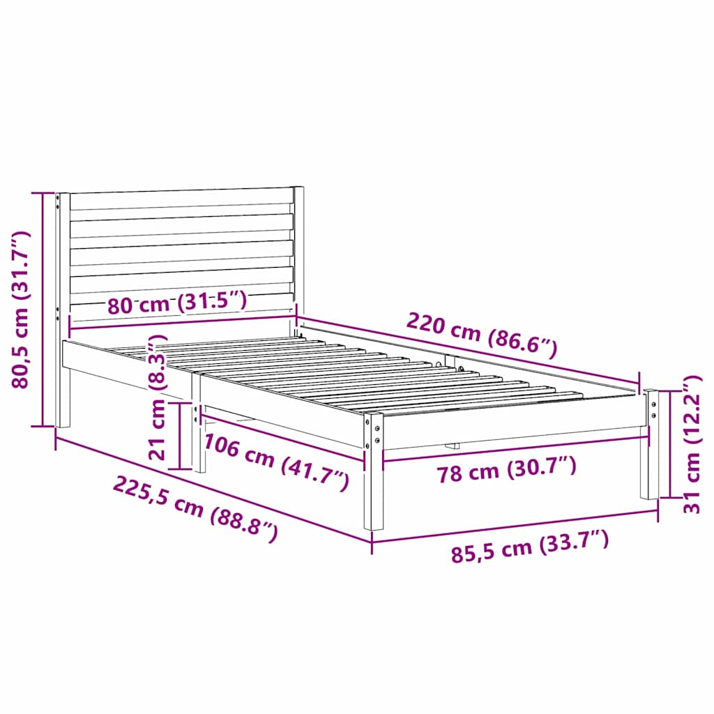 Bed Frame with Headboard Brown 80 x 220 cm Solid Pine Wood