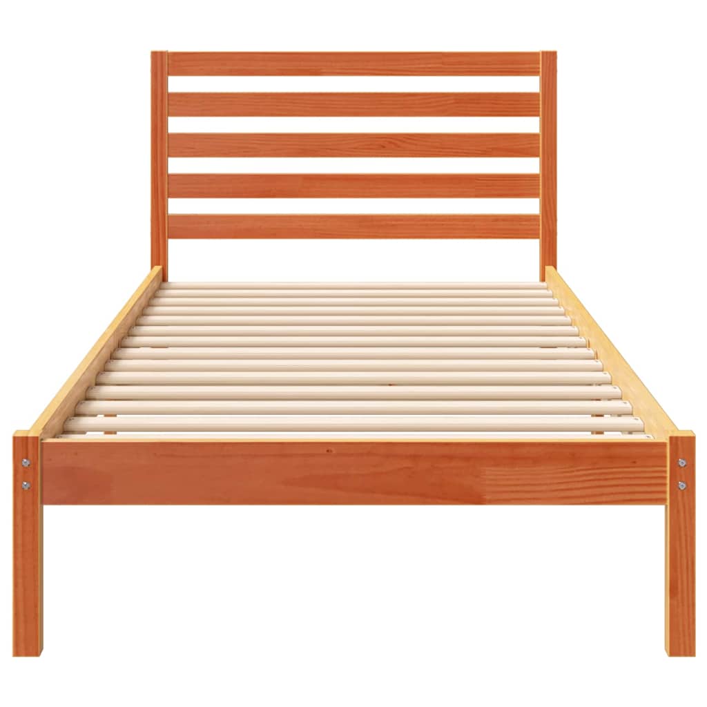 Bed Frame with Headboard Wax Brown 80 x 220 cm Solid Pine Wood