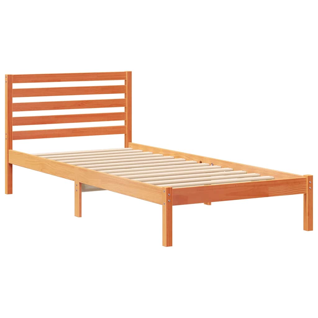 Bed Frame with Headboard Wax Brown 90 x 220 cm Solid Pine Wood