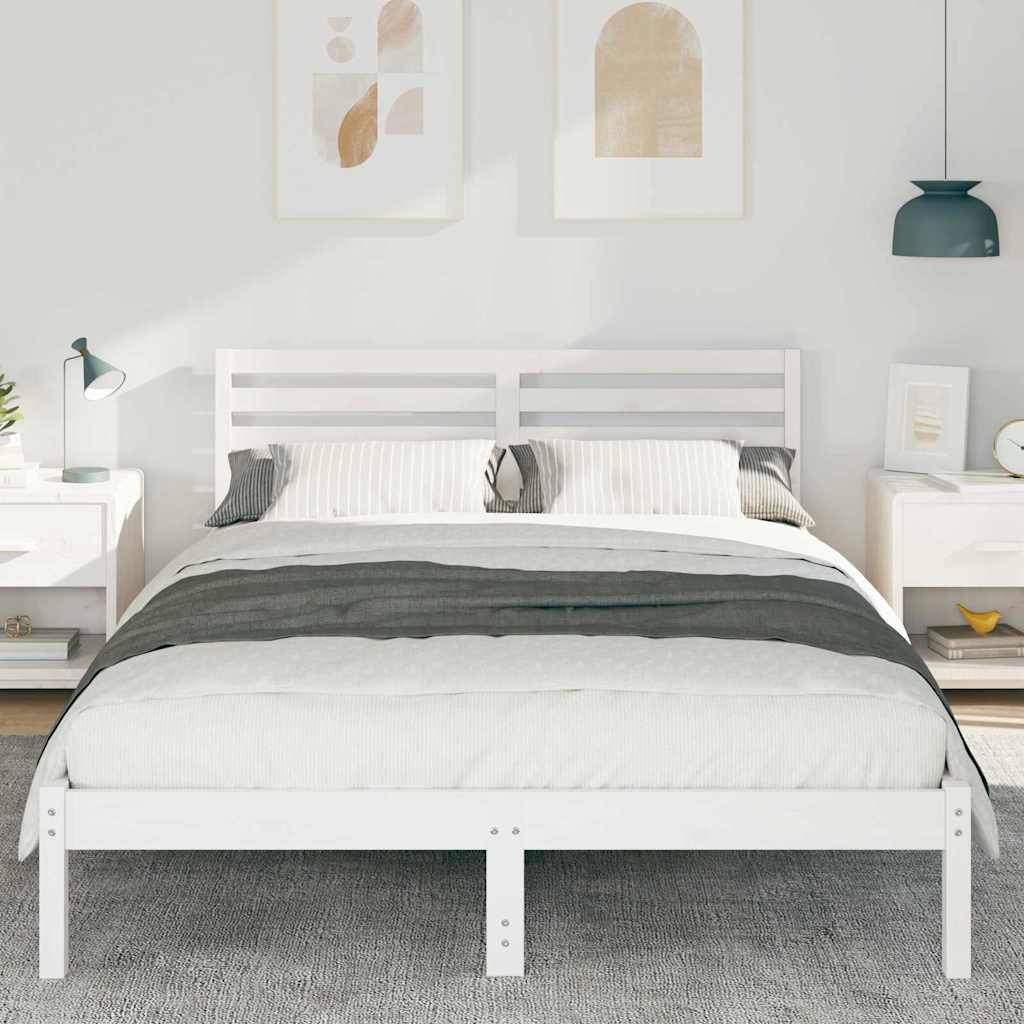 Bed Frame with Headboard White 140 x 220 cm Solid Pine Wood