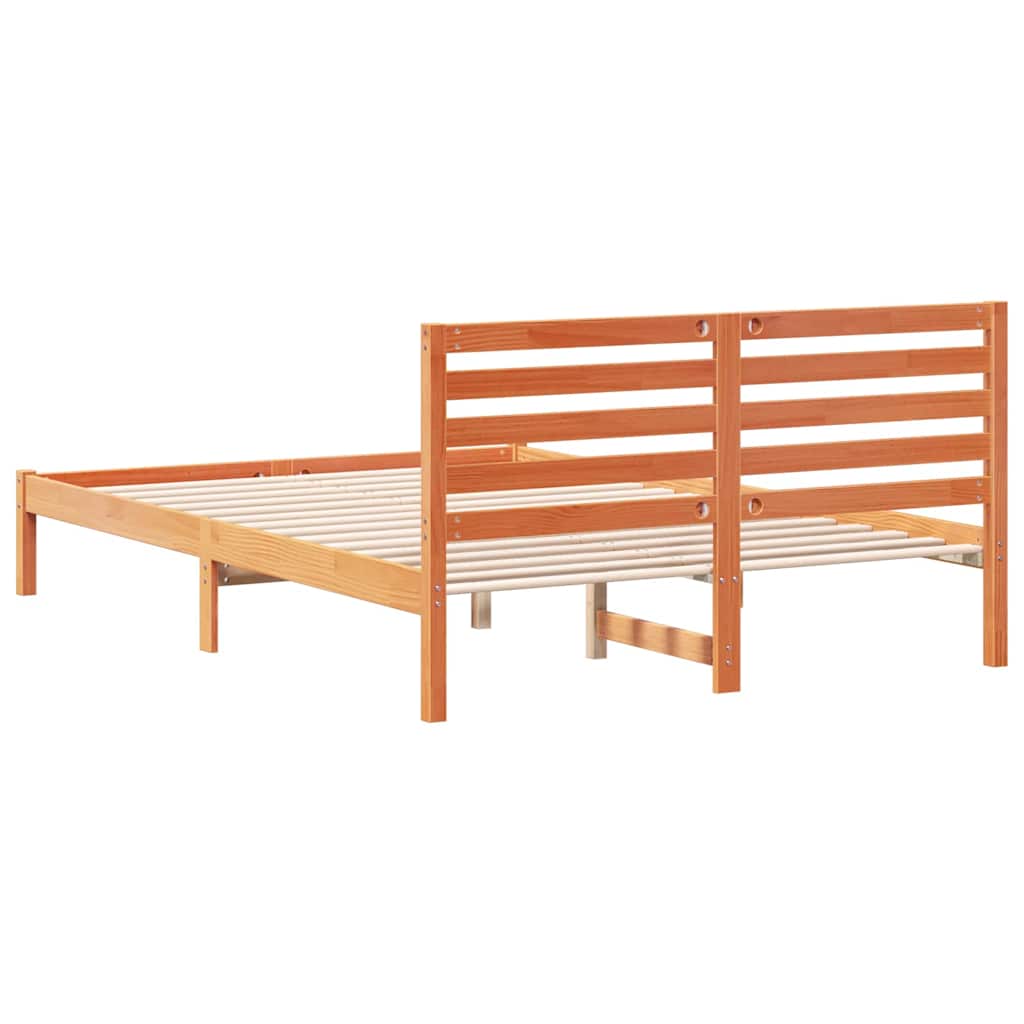 Bed Frame with Headboard Wax Brown 140 x 220 cm Solid Pine Wood