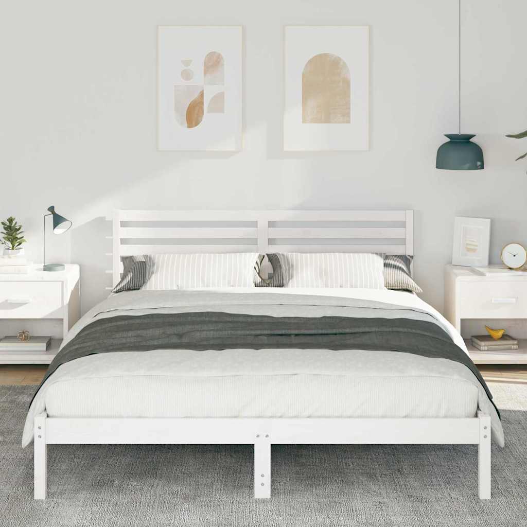Bed Frame with Headboard White 160 x 220 cm Solid Pine Wood