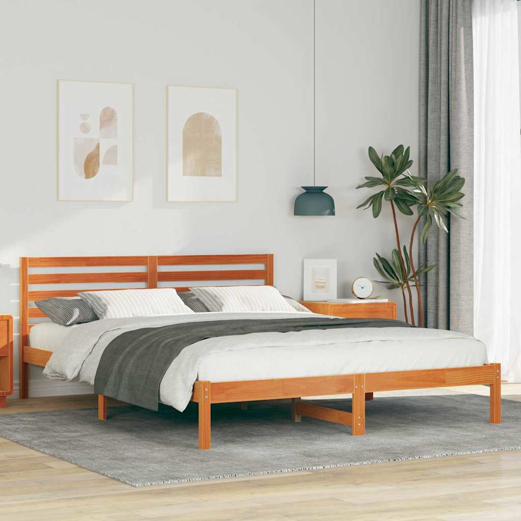 Bed Frame with Headboard Wax Brown 160 x 220 cm Solid Pine Wood