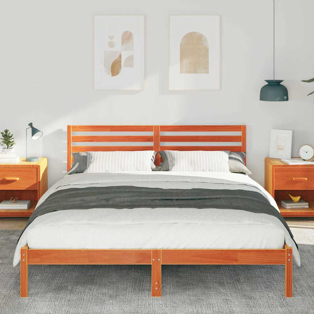 Bed Frame with Headboard Wax Brown 160 x 220 cm Solid Pine Wood