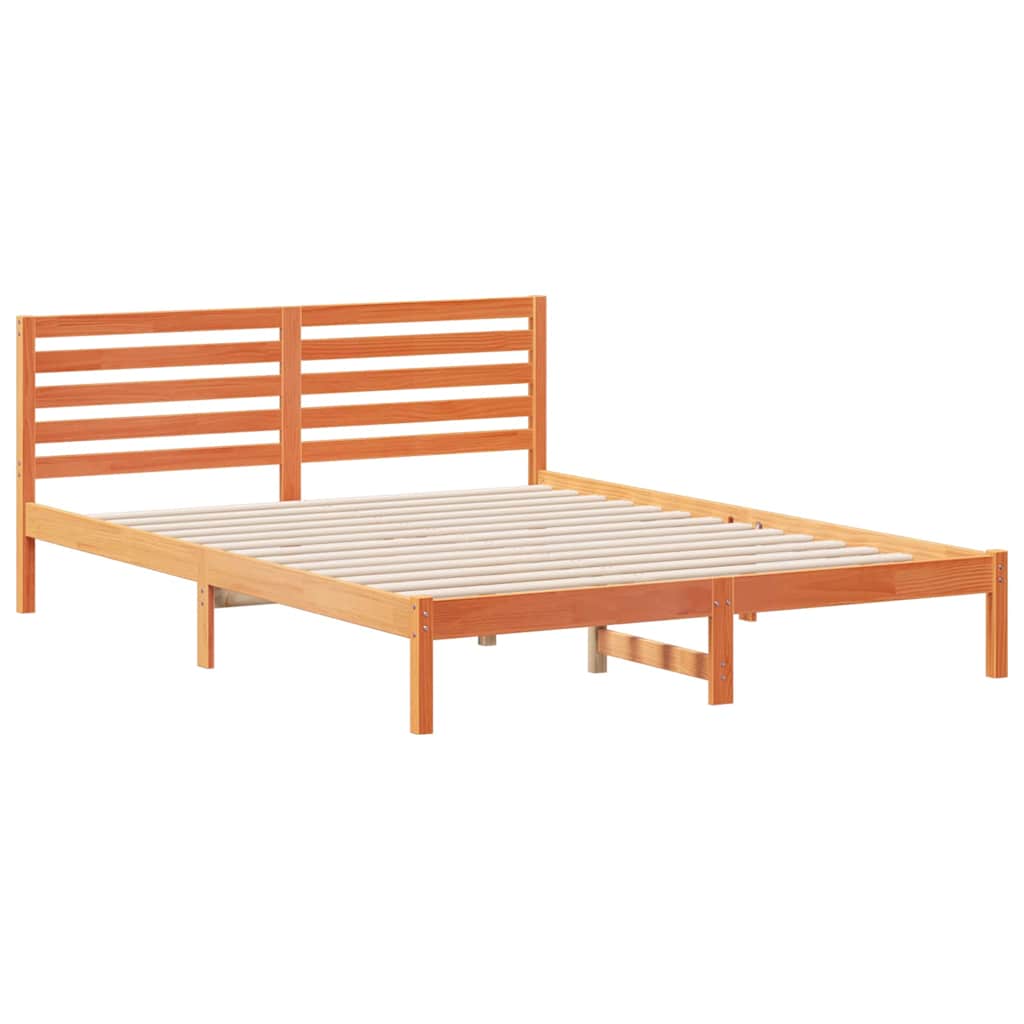 Bed Frame with Headboard Wax Brown 160 x 220 cm Solid Pine Wood