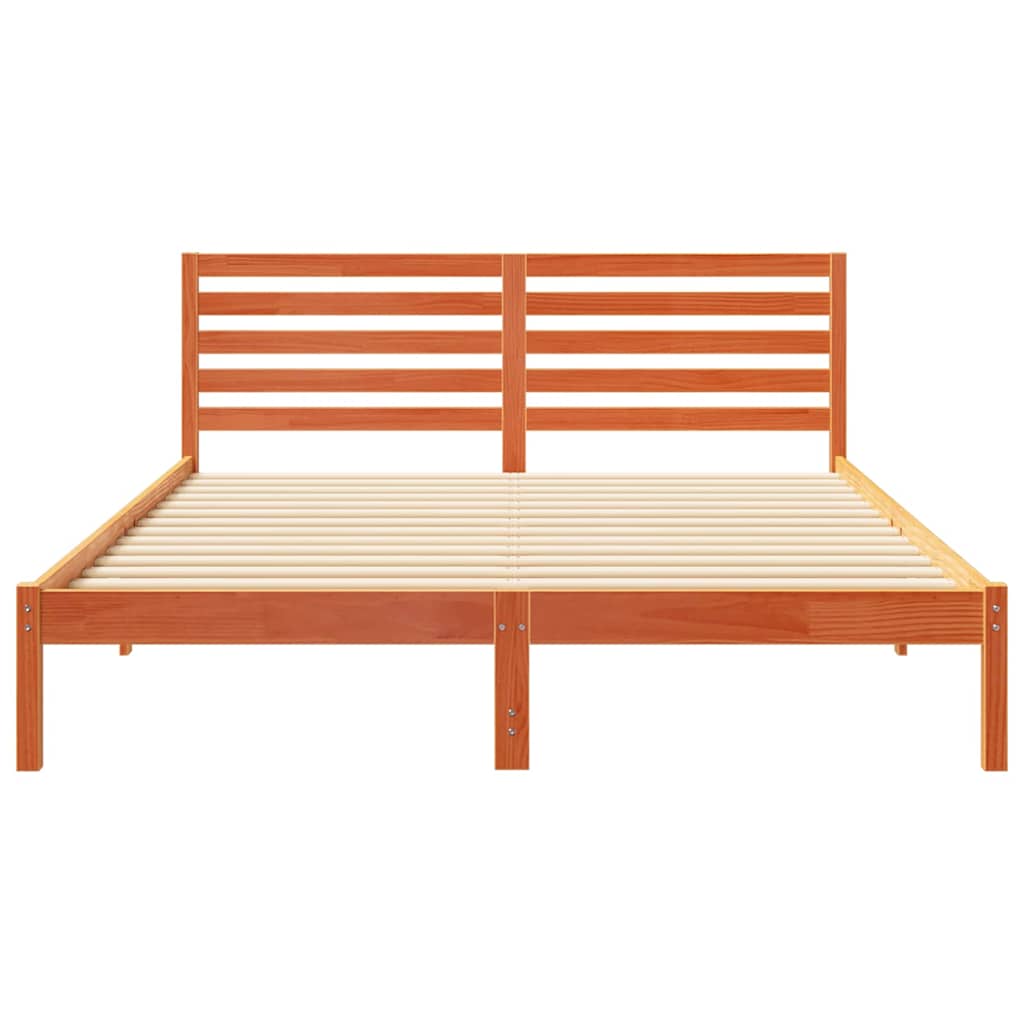 Bed Frame with Headboard Wax Brown 160 x 220 cm Solid Pine Wood