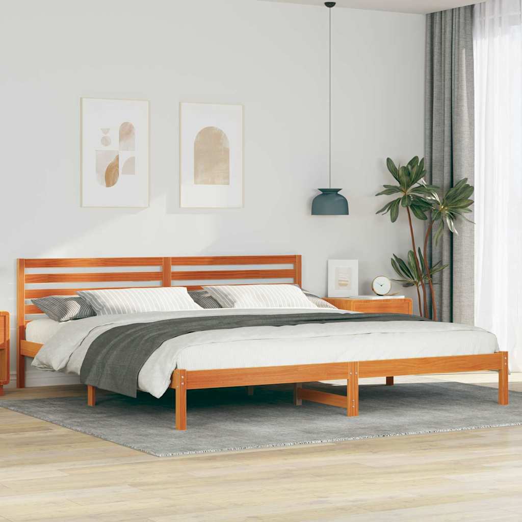 Bed Frame with Headboard Wax Brown 180 x 220 cm Solid Pine Wood