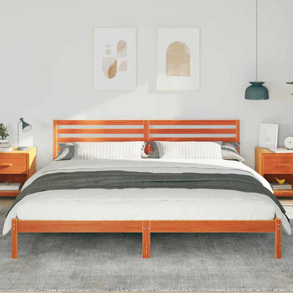Bed Frame with Headboard Wax Brown 180 x 220 cm Solid Pine Wood