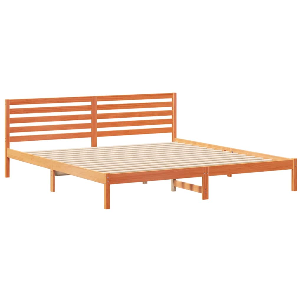 Bed Frame with Headboard Wax Brown 180 x 220 cm Solid Pine Wood