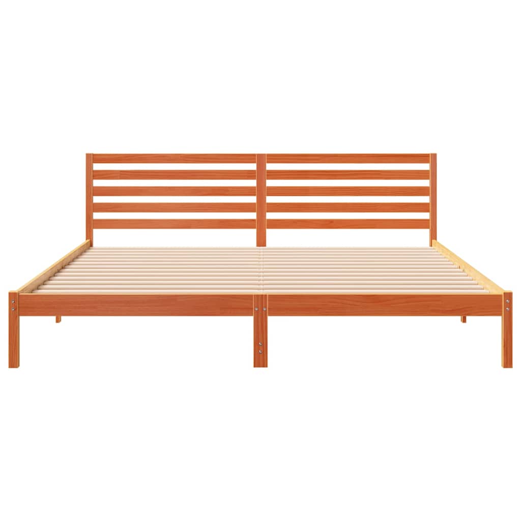 Bed Frame with Headboard Wax Brown 180 x 220 cm Solid Pine Wood