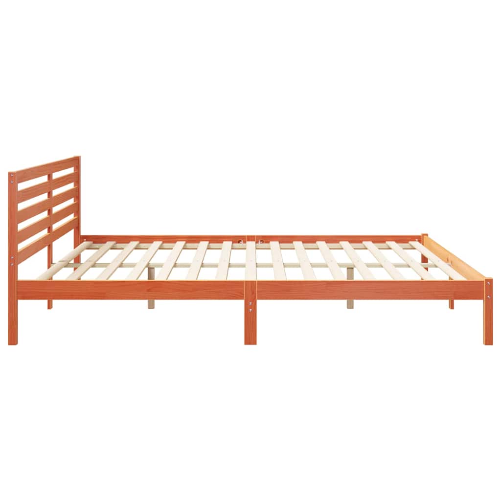 Bed Frame with Headboard Wax Brown 180 x 220 cm Solid Pine Wood