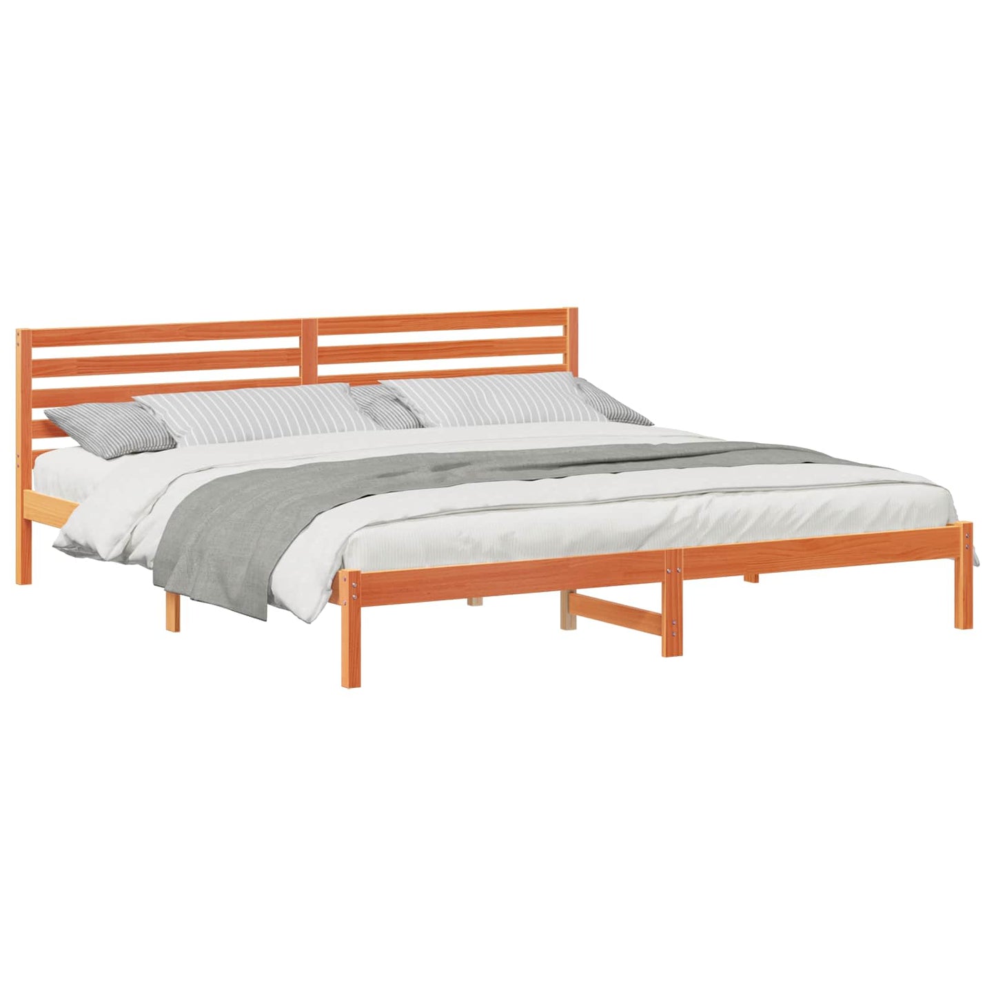 Bed Frame with Headboard Wax Brown 200 x 220 cm Solid Pine Wood
