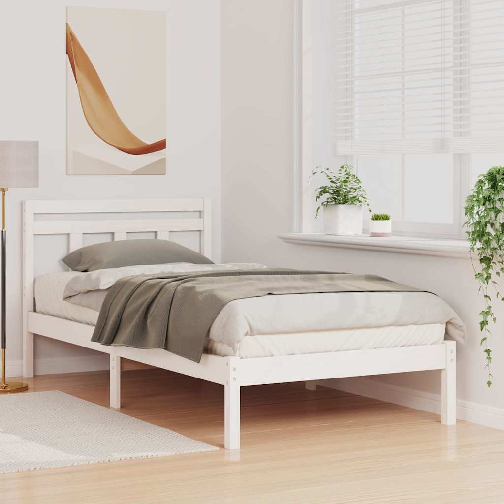 Bed Frame White 100 x 200 cm Solid Pine Wood