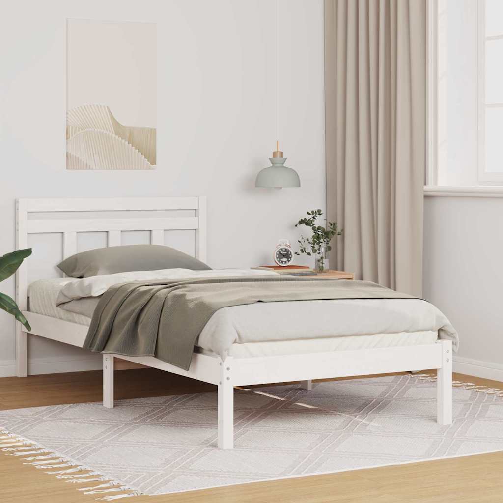 Bed Frame White 75 x 190 cm Solid Pine Wood