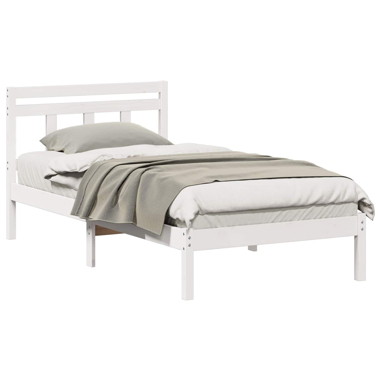 Bed Frame White 75 x 190 cm Solid Pine Wood