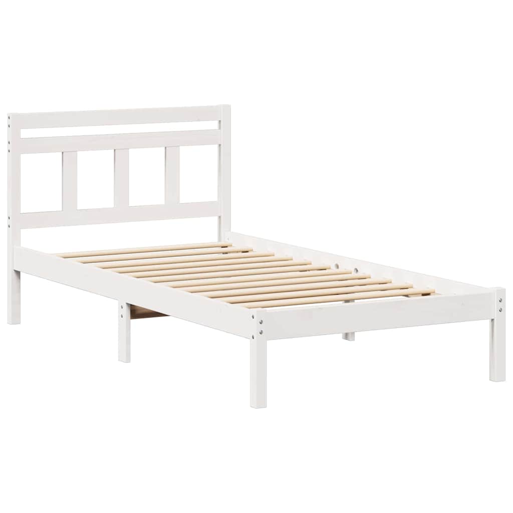 Bed Frame White 75 x 190 cm Solid Pine Wood