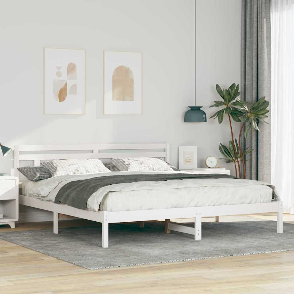 Bed Frame White 200 x 200 cm Solid Pine Wood