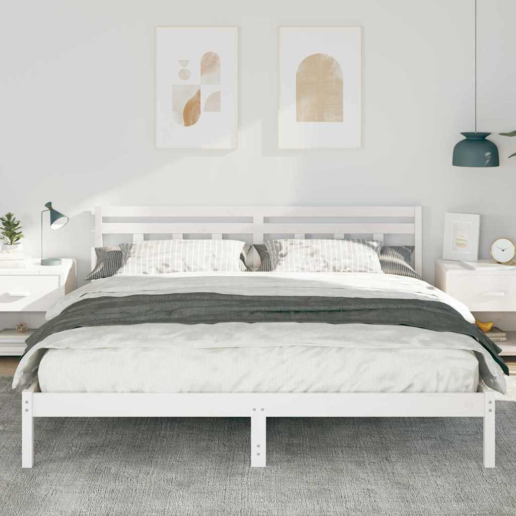 Bed Frame White 200 x 200 cm Solid Pine Wood
