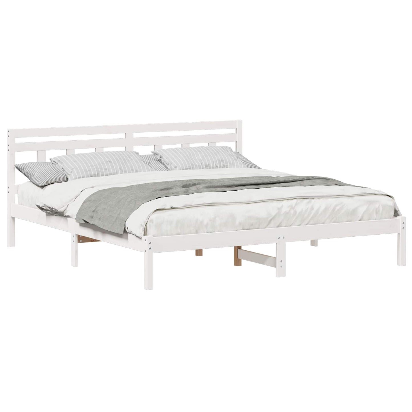 Bed Frame White 200 x 200 cm Solid Pine Wood