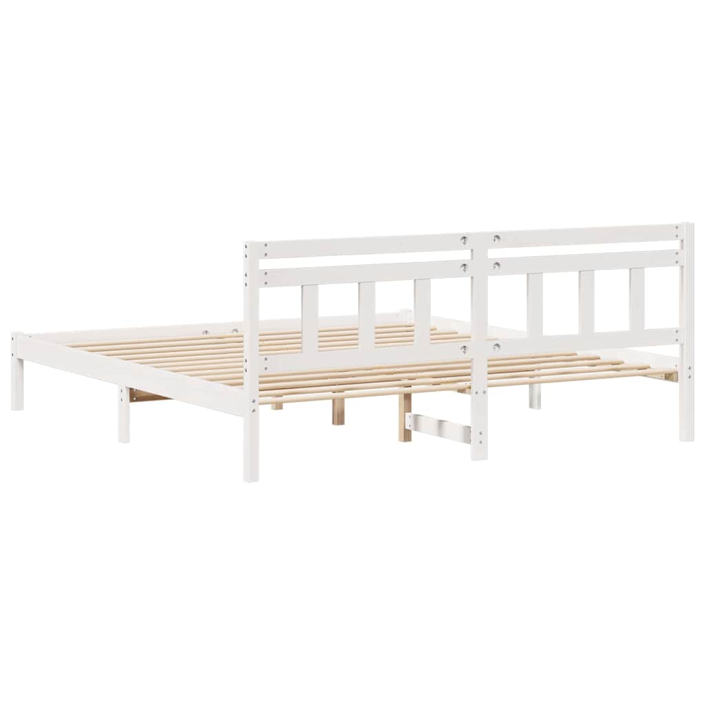 Bed Frame White 200 x 200 cm Solid Pine Wood