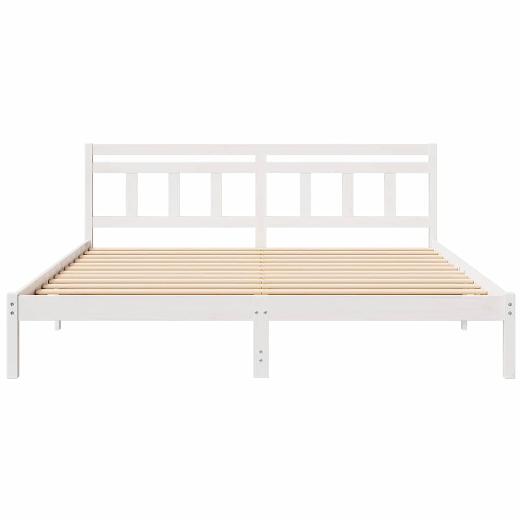 Bed Frame White 200 x 200 cm Solid Pine Wood
