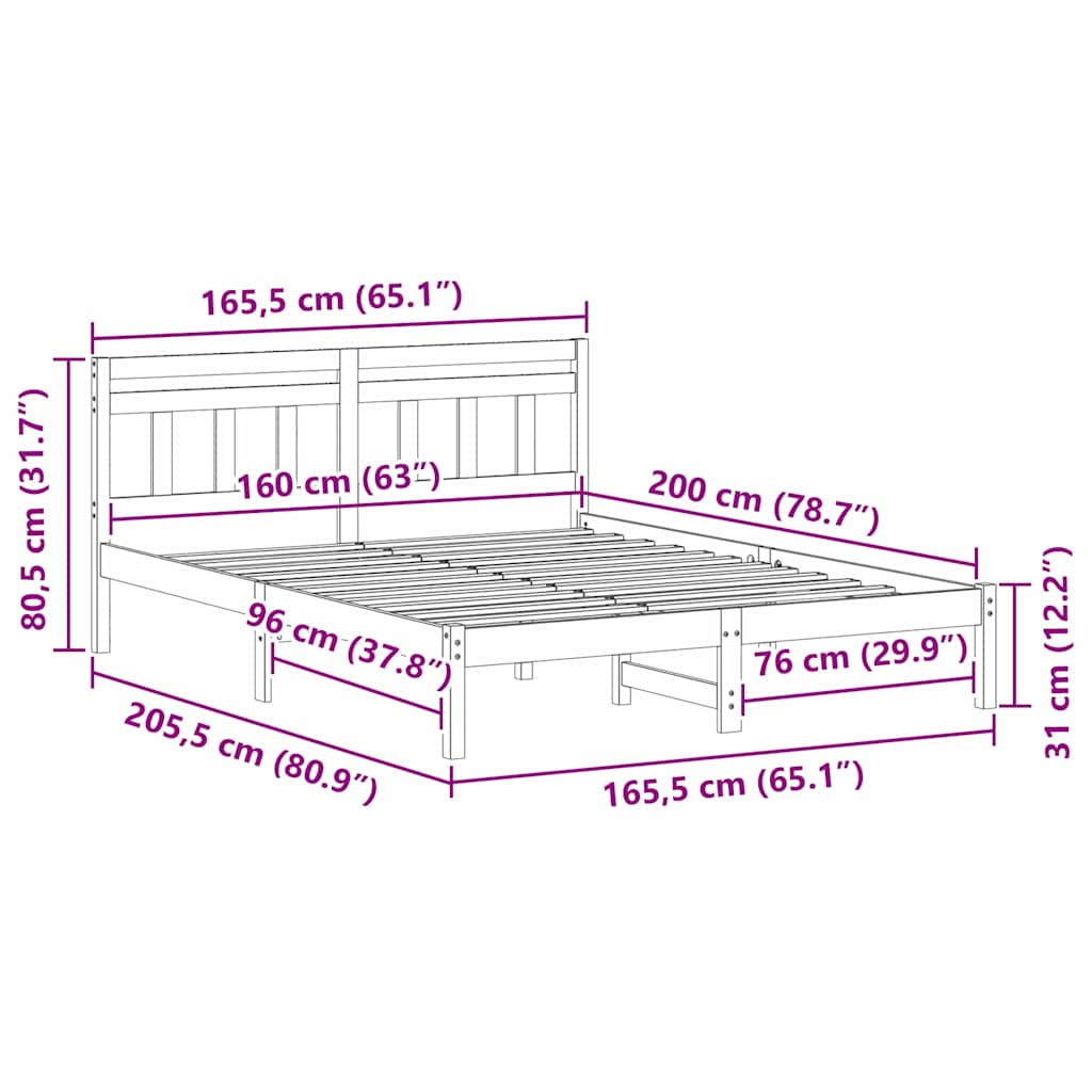 Bed Frame Brown 160 x 200 cm Solid Pine Wood