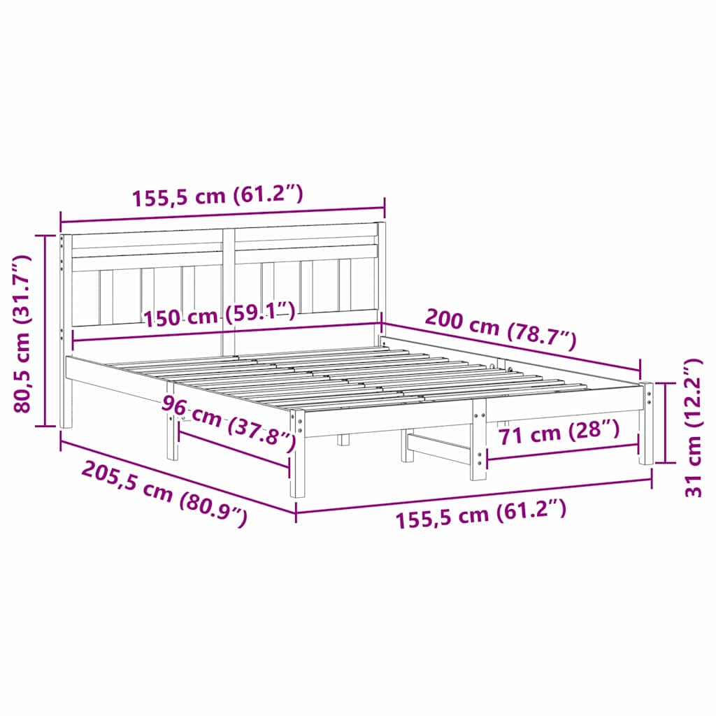 Bed Frame Brown 150 x 200 cm Solid Pine Wood