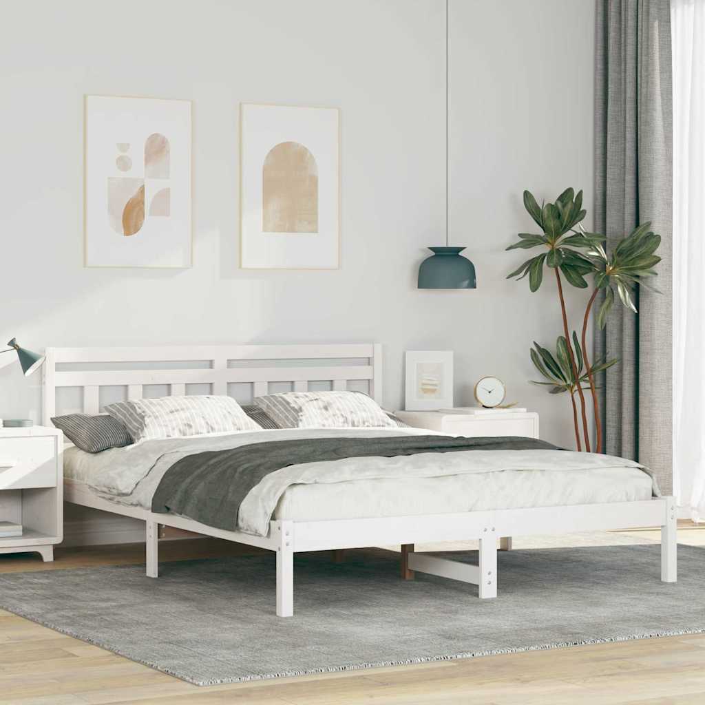 Bed Frame White 150 x 200 cm Solid Pine Wood