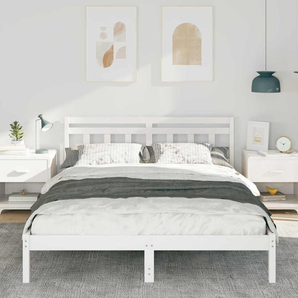 Bed Frame White 150 x 200 cm Solid Pine Wood